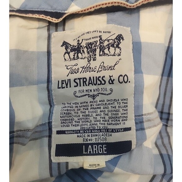 Vintage Levis Strauss Shirt Mens L Pearl Snap Western Rodeo Cowboy Plaid 80s - Picture 7 of 9